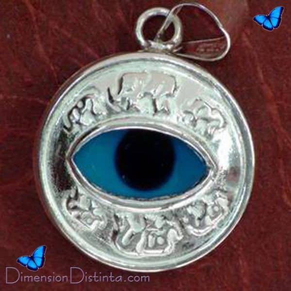Imagen colgante ojo turco azul en plata grabada 18 cms | DimensionDistinta
