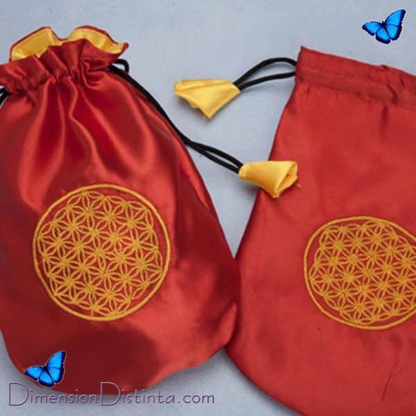 Imagen bolsa tarot raso flor de la vida rojo y amarillo | DimensionDistinta