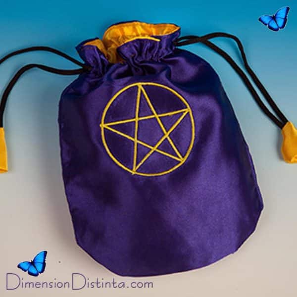 Imagen bolsa tarot raso tetragramaton morado y amarillo 20x15 cm | DimensionDistinta