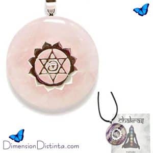 Colgante de plata Cuarto chakra Anahata corazon y toroide cuarzo rosa