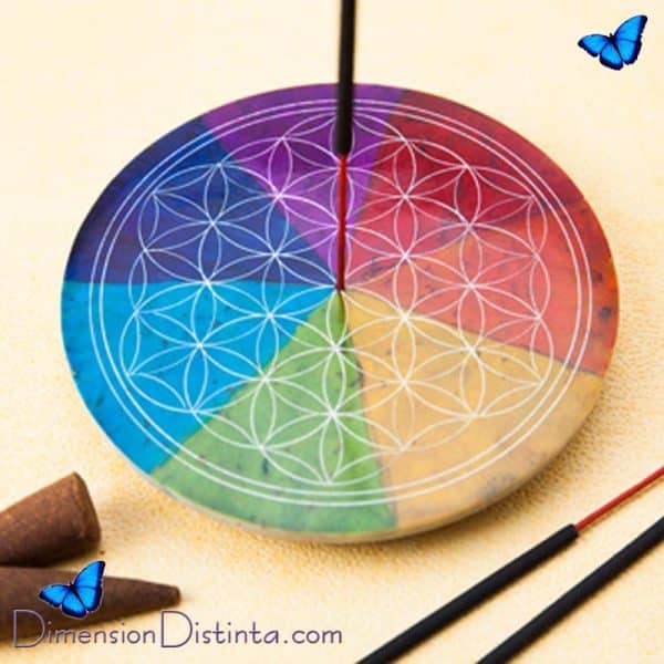 Imagen incensario flor de la vida colores de los 7 chakras modelo 2 | DimensionDistinta