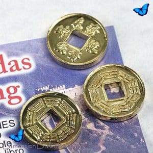 Monedas I Ching doradas juego de tres monedas con instrucciones