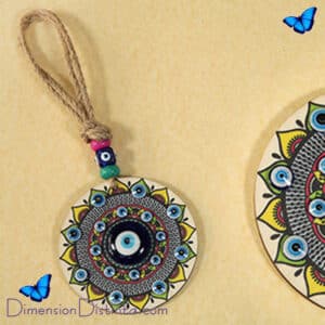 Colgante ojo turco con mandala colores azules incluye cordon 9x22 cm