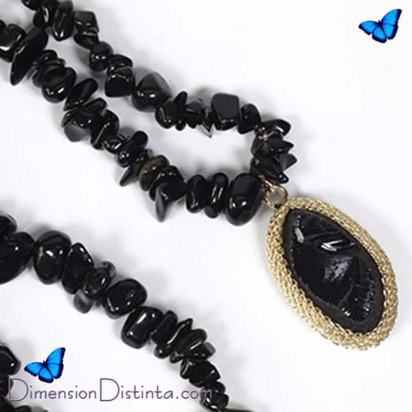 Imagen collar piedra natural chip y colgante de obsidiana | DimensionDistinta
