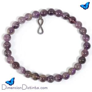 Pulsera elastica de amatista con dije simbolo infinito en acero inoxidable bola 6 mm