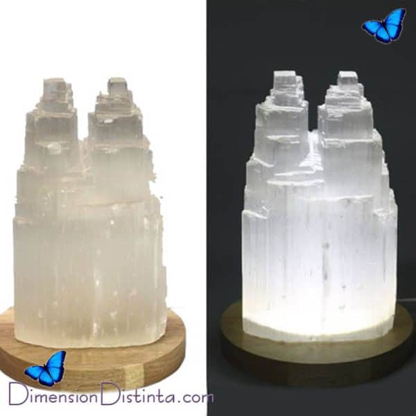 Imagen lampara selenita blanca catedral doble con instalacion 22 cm | DimensionDistinta