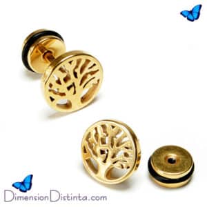 Pendientes arbol de la vida dorado, de acero