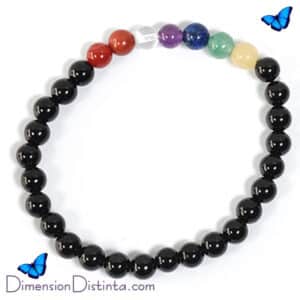 Pulsera elastica de turmalina y 7 chakras bola 6 mm