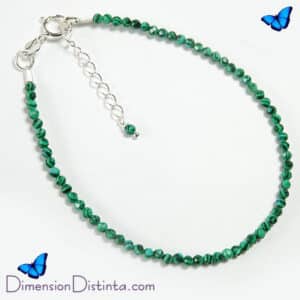 Pulsera faceteada malaquita bola 2 mm con cierre de plata
